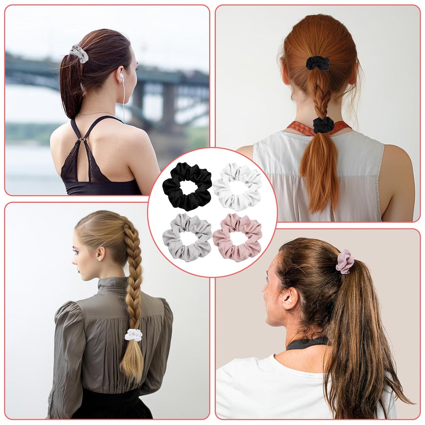 4Pcs Stash Scrunchie Zipper Scrunchiehidden Pocket Scrunchie, Pocket Scrunchies Hair Ties with Hidden Zipper, for Hide Money,Elastic Hair Ties Ponytail Holder Accessories