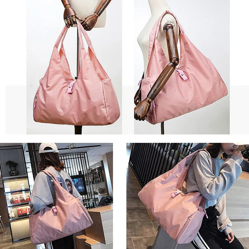 Gym Tote Bag for Women with Yoga Mat Holder Shoe Pocket Workout Handbag Training Fitness Sports Travel Daily Use Shoulder Bags