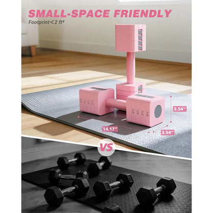 Adjustable Dumbbell Set of 2, 1-Sec Quick-Adjust Dual-Lock Design Hand Weights for Women & Men, Compact No-Roll, Customized