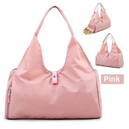 Gym Tote Bag for Women with Yoga Mat Holder Shoe Pocket Workout Handbag Training Fitness Sports Travel Daily Use Shoulder Bags