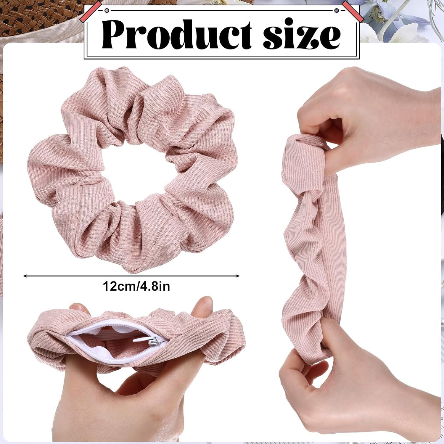 4Pcs Stash Scrunchie Zipper Scrunchiehidden Pocket Scrunchie, Pocket Scrunchies Hair Ties with Hidden Zipper, for Hide Money,Elastic Hair Ties Ponytail Holder Accessories