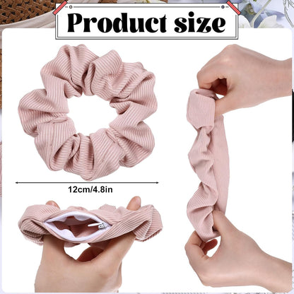 4Pcs Stash Scrunchie Zipper Scrunchiehidden Pocket Scrunchie, Pocket Scrunchies Hair Ties with Hidden Zipper, for Hide Money,Elastic Hair Ties Ponytail Holder Accessories