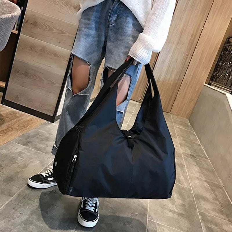 Gym Tote Bag for Women with Yoga Mat Holder Shoe Pocket Workout Handbag Training Fitness Sports Travel Daily Use Shoulder Bags