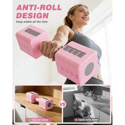 Adjustable Dumbbell Set of 2, 1-Sec Quick-Adjust Dual-Lock Design Hand Weights for Women & Men, Compact No-Roll, Customized