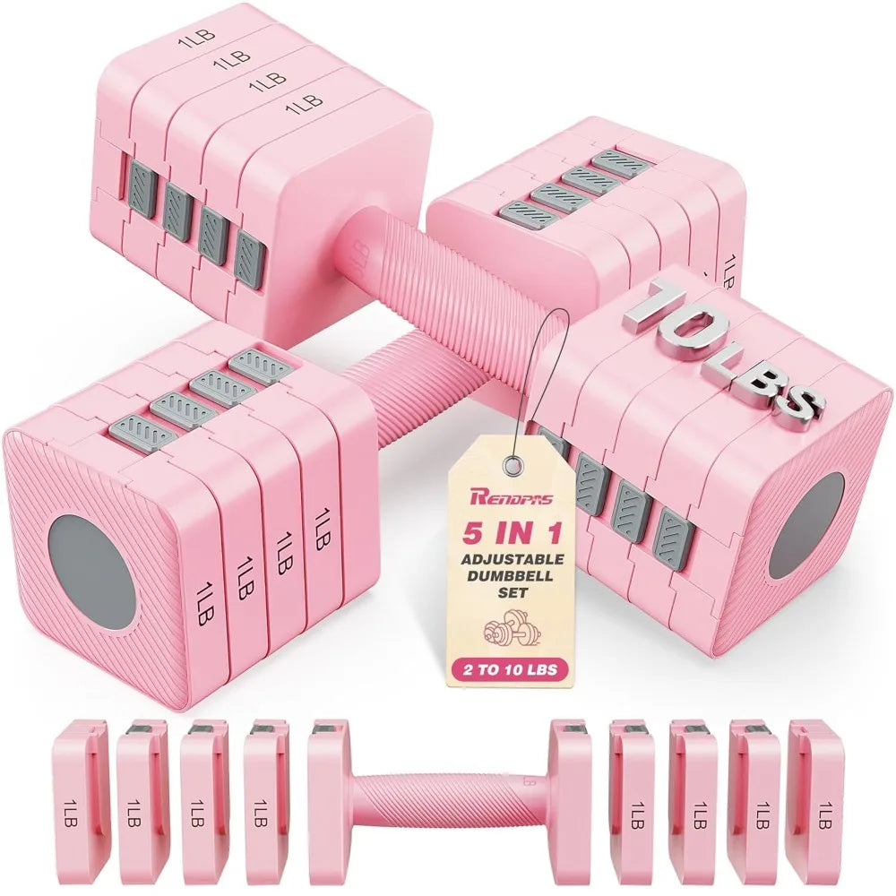 Adjustable Dumbbell Set of 2, 1-Sec Quick-Adjust Dual-Lock Design Hand Weights for Women & Men, Compact No-Roll, Customized