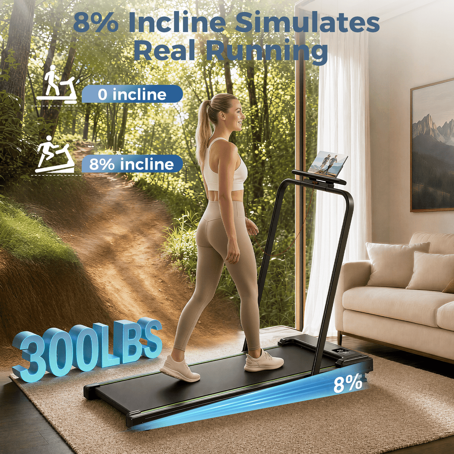 Treadmill 2 in 1 for Home/Office, 300 Lbs Walking Pad Treadmill with Handlebar,Under Desk Treadmill,Led Display & Remote Control