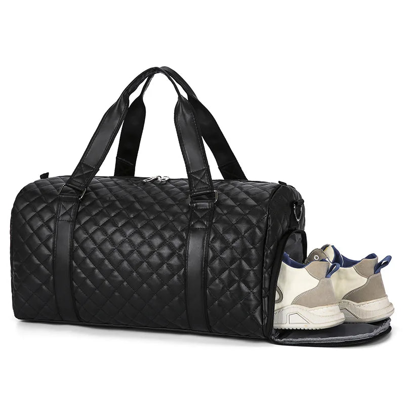Duffle Tote Gym Fitness Bags for Woman PU Leather Handbag Travel Luggage Shoulder Sports Shoes Pocket Weekend Crossbody Bags