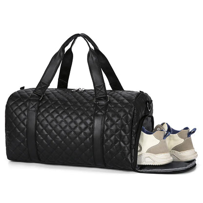 Duffle Tote Gym Fitness Bags for Woman PU Leather Handbag Travel Luggage Shoulder Sports Shoes Pocket Weekend Crossbody Bags