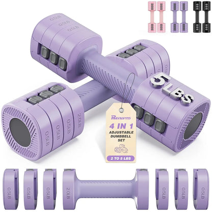Adjustable Dumbbell Set of 2, 1-Sec Quick-Adjust Dual-Lock Design Hand Weights for Women & Men, Compact No-Roll, Customized