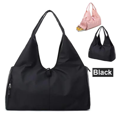 Gym Tote Bag for Women with Yoga Mat Holder Shoe Pocket Workout Handbag Training Fitness Sports Travel Daily Use Shoulder Bags