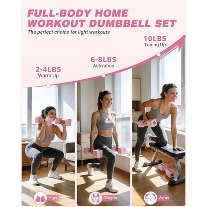 Adjustable Dumbbell Set of 2, 1-Sec Quick-Adjust Dual-Lock Design Hand Weights for Women & Men, Compact No-Roll, Customized