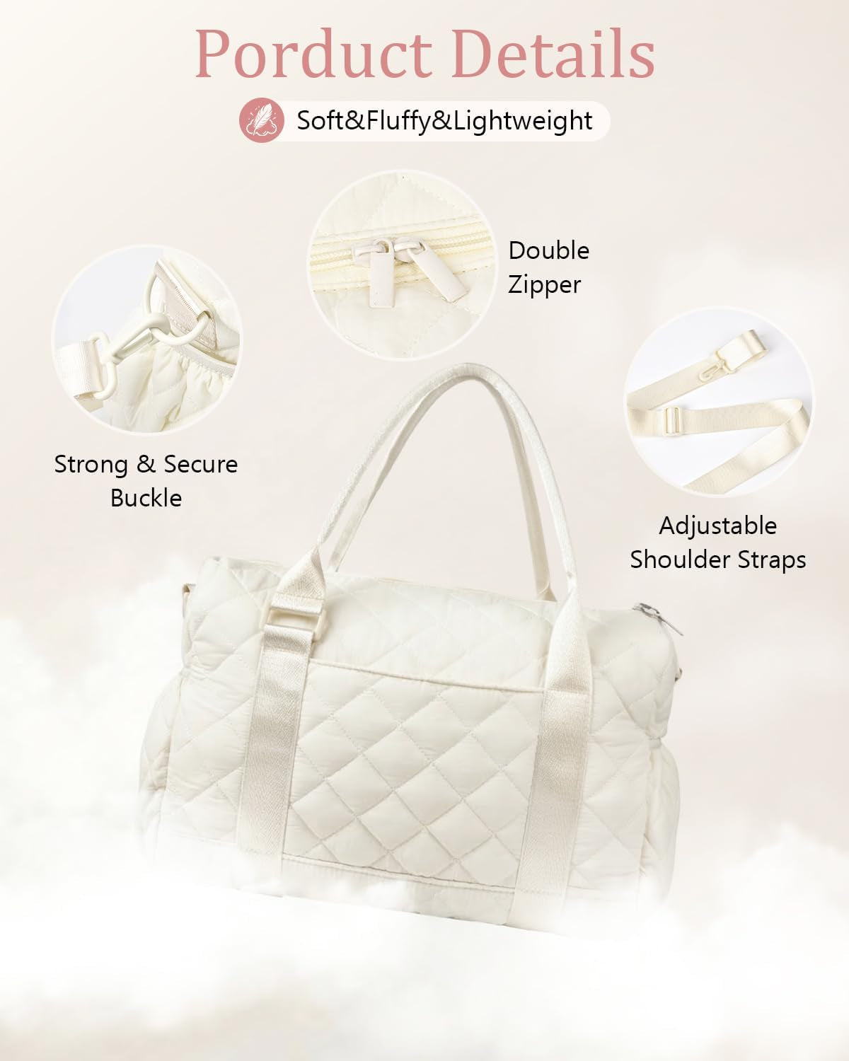 Gym Bag for Women with Yoga Mat Holder, Small Mini Gym Tote Bag Puffy Quilted Lightweight Sports Duffel Bag with Wet Compartment for Dance Yoga Workout Travel - Beige