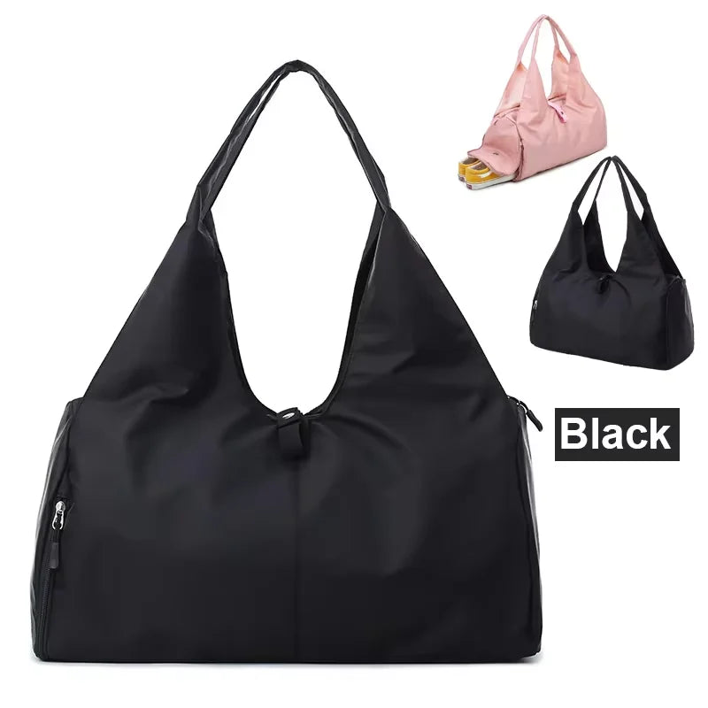 Gym Tote Bag for Women with Yoga Mat Holder Shoe Pocket Workout Handbag Training Fitness Sports Travel Daily Use Shoulder Bags