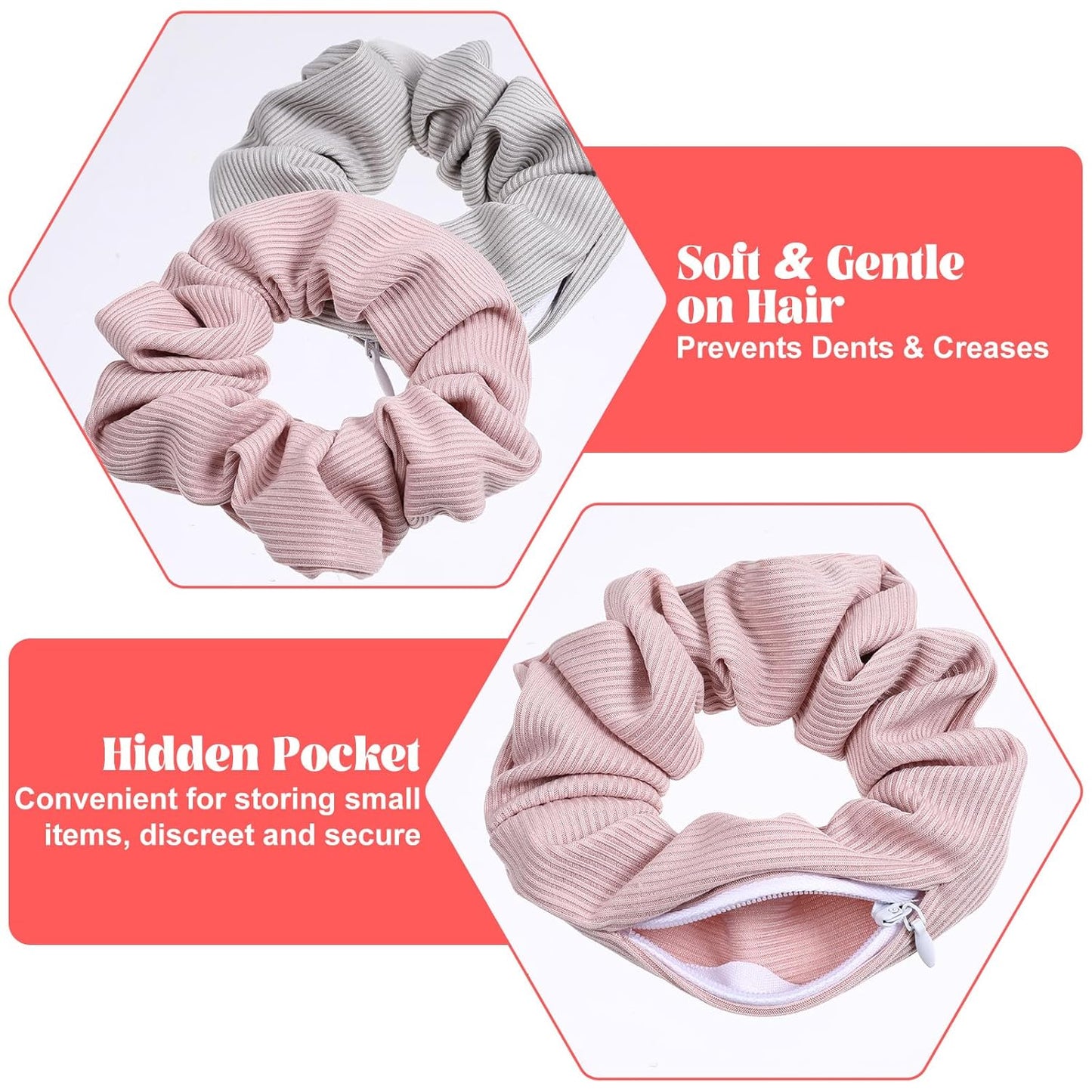 4Pcs Stash Scrunchie Zipper Scrunchiehidden Pocket Scrunchie, Pocket Scrunchies Hair Ties with Hidden Zipper, for Hide Money,Elastic Hair Ties Ponytail Holder Accessories