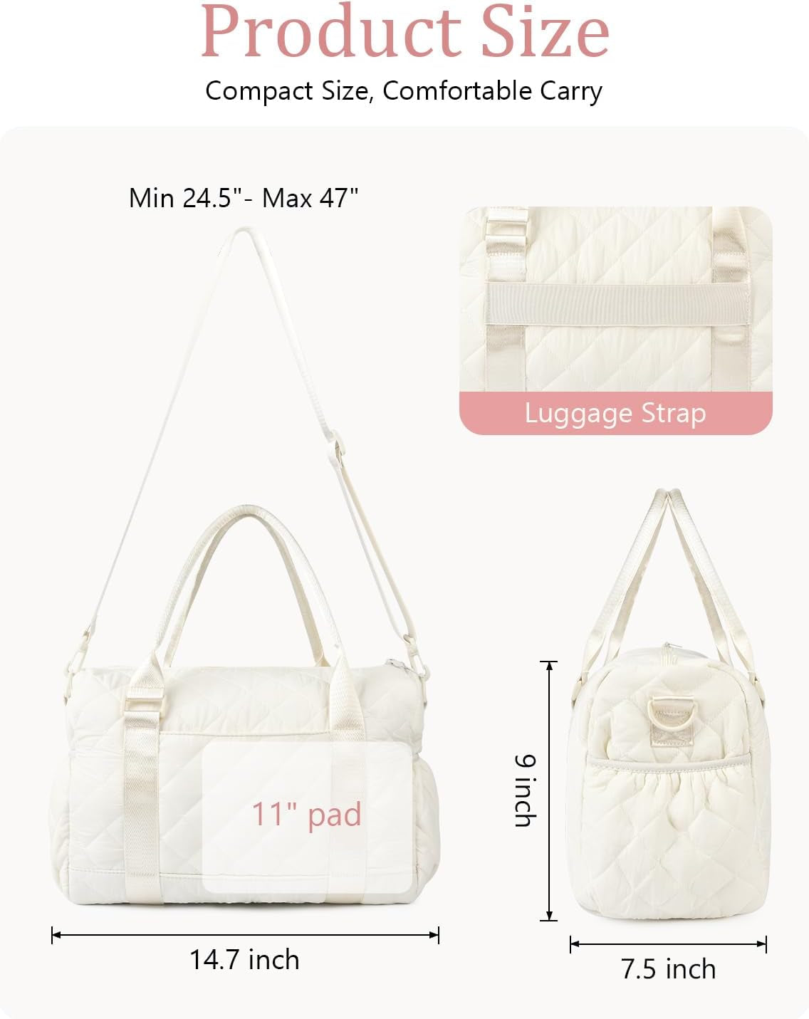 Gym Bag for Women with Yoga Mat Holder, Small Mini Gym Tote Bag Puffy Quilted Lightweight Sports Duffel Bag with Wet Compartment for Dance Yoga Workout Travel - Beige