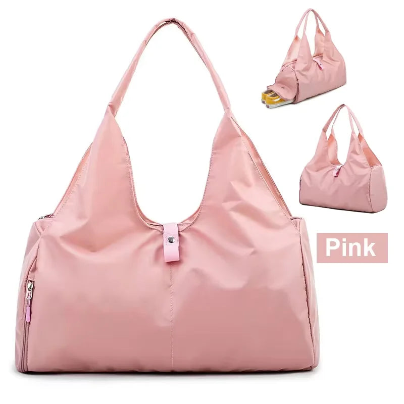 Gym Tote Bag for Women with Yoga Mat Holder Shoe Pocket Workout Handbag Training Fitness Sports Travel Daily Use Shoulder Bags
