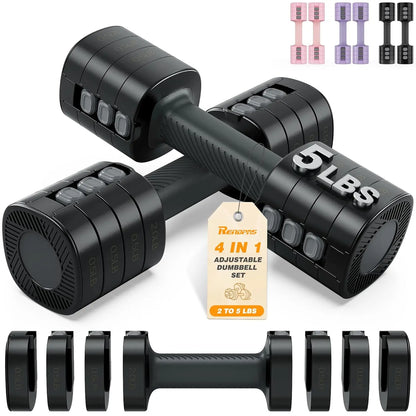 Adjustable Dumbbell Set of 2, 1-Sec Quick-Adjust Dual-Lock Design Hand Weights for Women & Men, Compact No-Roll, Customized