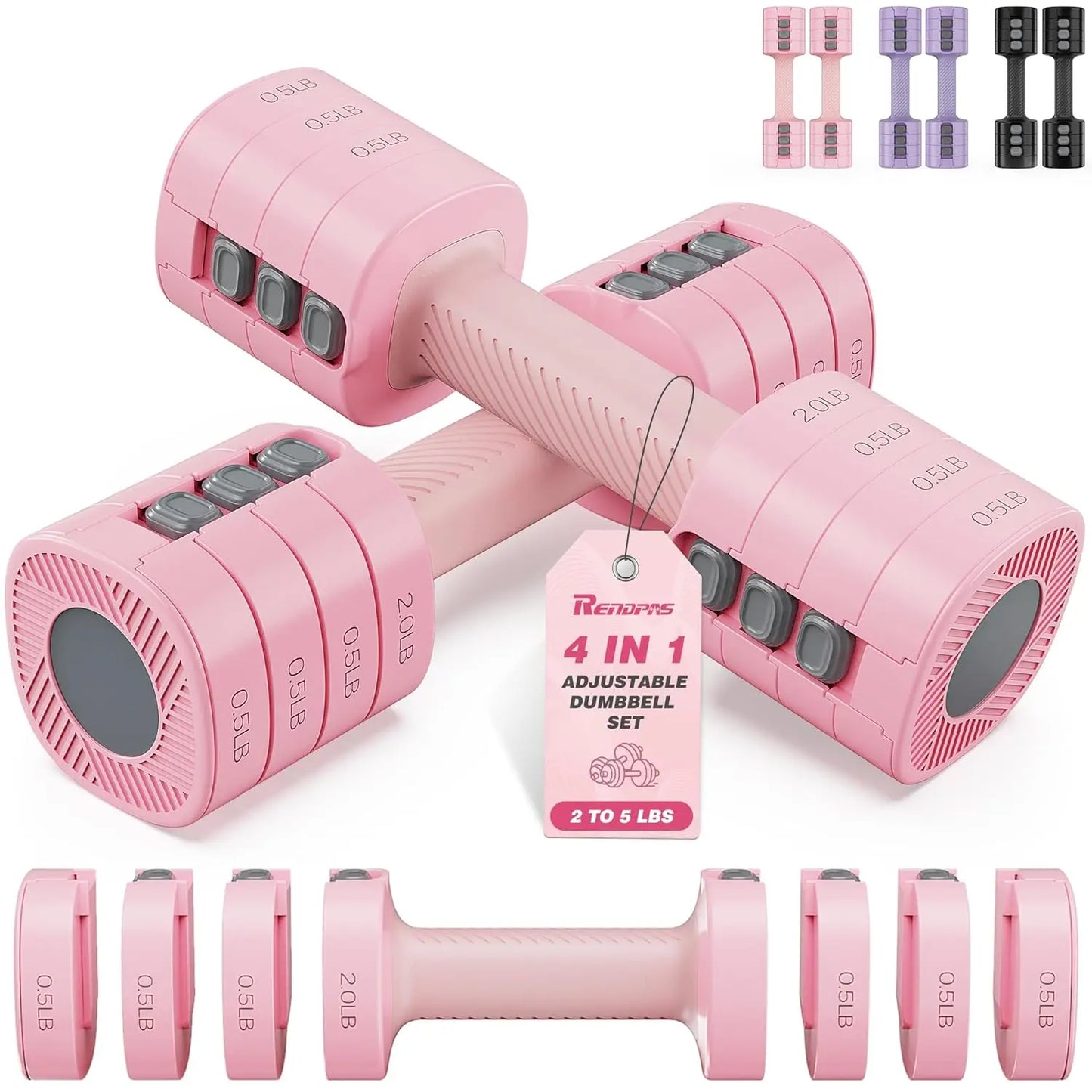 Adjustable Dumbbell Set of 2, 1-Sec Quick-Adjust Dual-Lock Design Hand Weights for Women & Men, Compact No-Roll, Customized